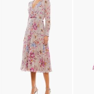 Mac Duggal Beaded Floral Long Sleeve Cocktail Dress